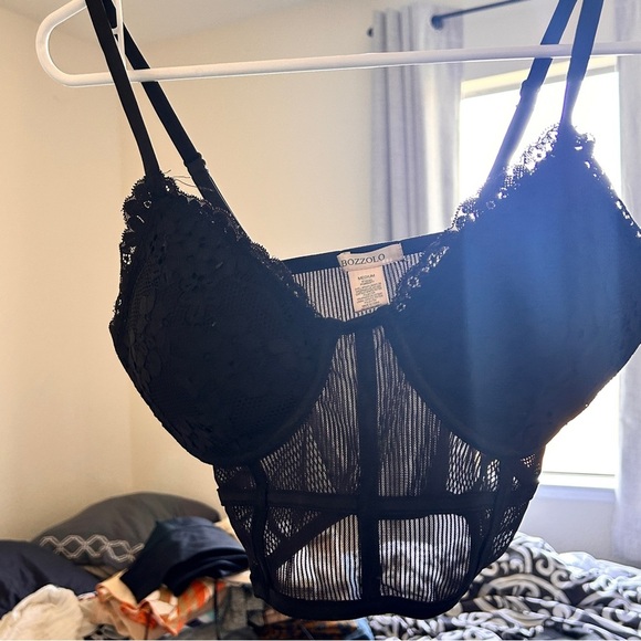 Bozzolo Cage Lace Bralette Women’s Medium Black Pullover Stretchy dressy Party - Picture 6 of 8